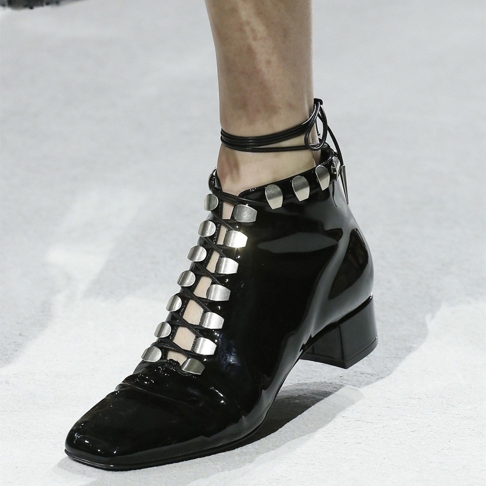 Dior Black Patent lace up leather Ankle Bootie / Boots Sz 35 / 5
